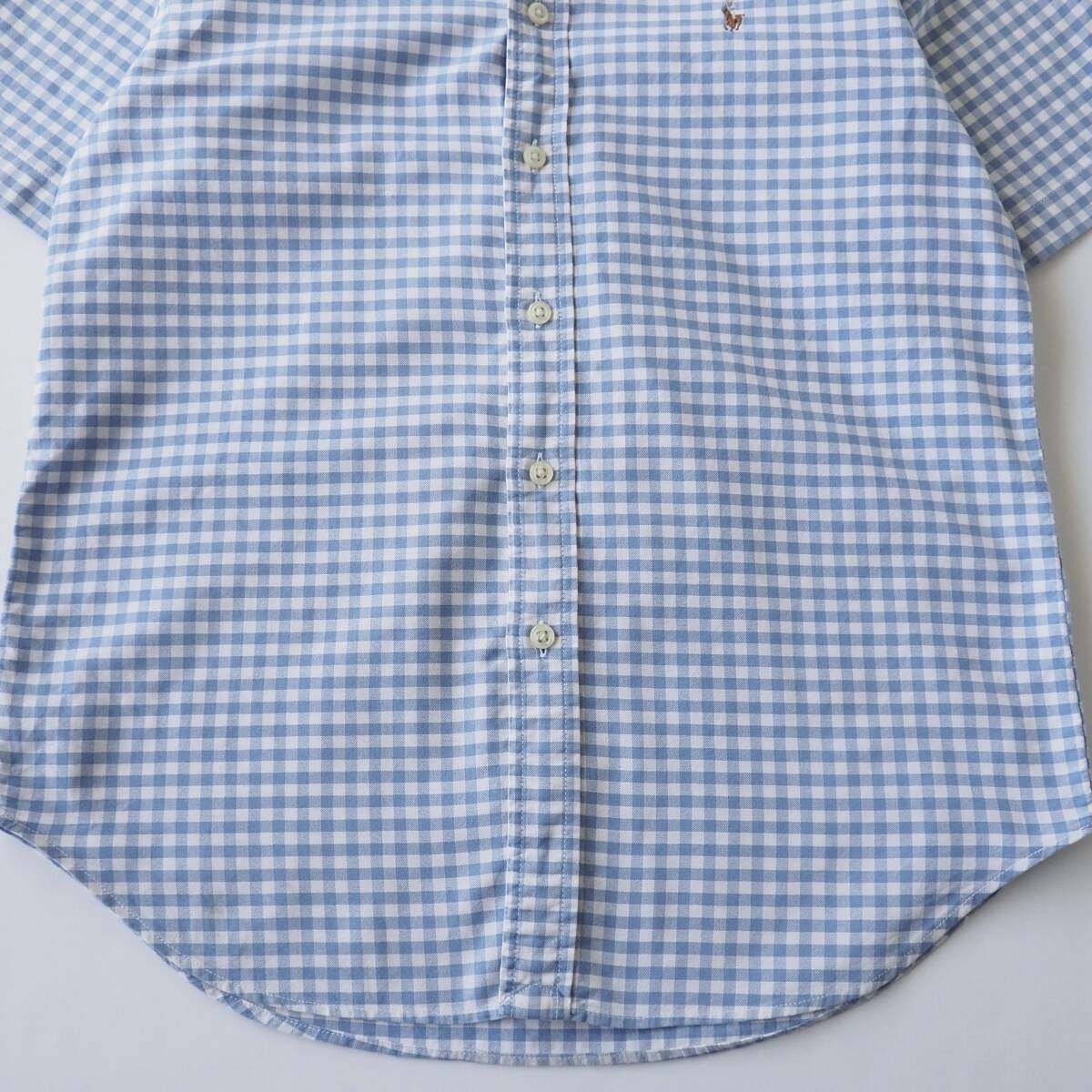 ラルフローレン　Ralph Lauren　BDシャツ　半袖　ギンガムチェック　水色　ポニー刺繍　美品　メンズ