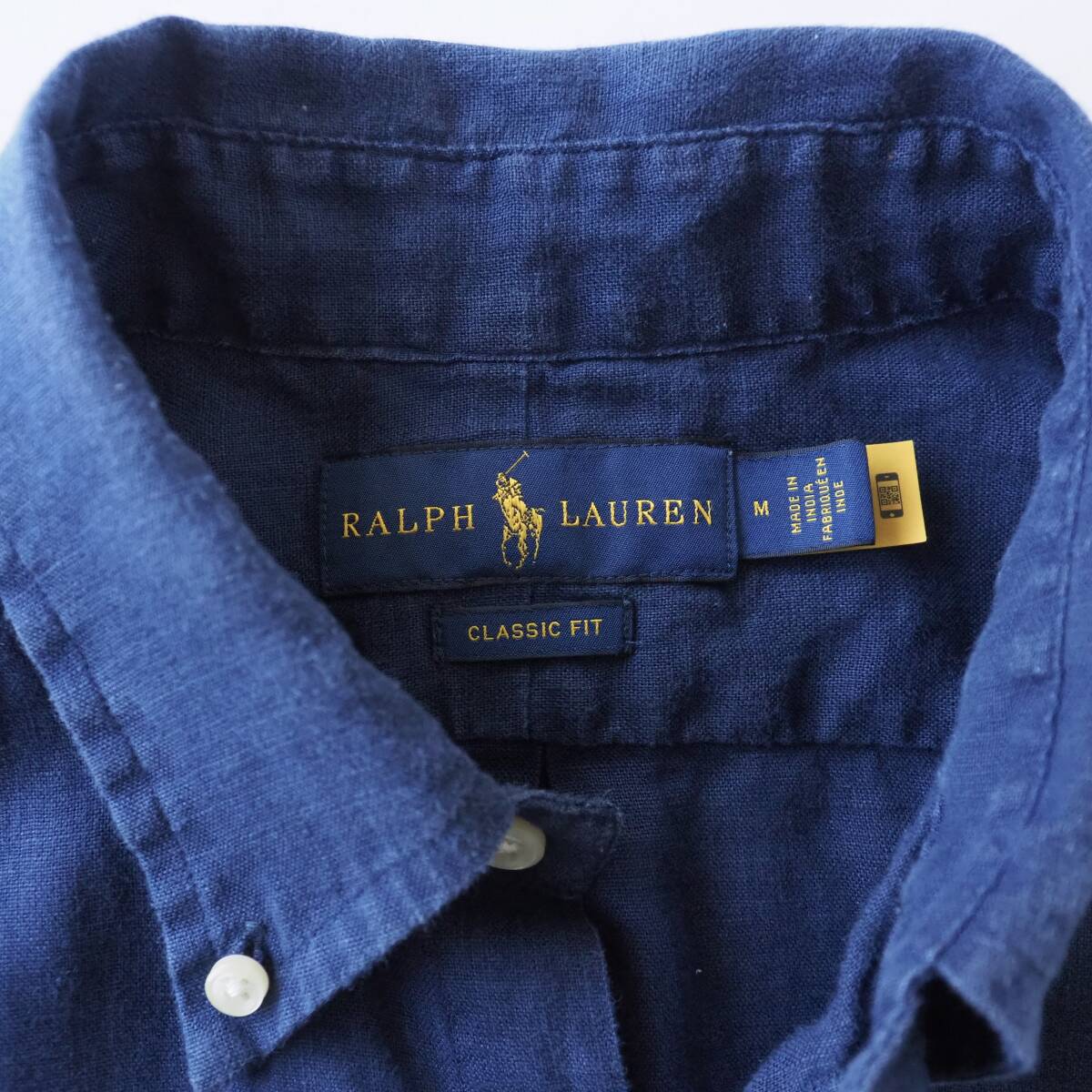 ラルフローレン　Ralph Lauren　リネン１００％　半袖シャツ　ネイビー　白ポニー　美品　メンズ_画像3