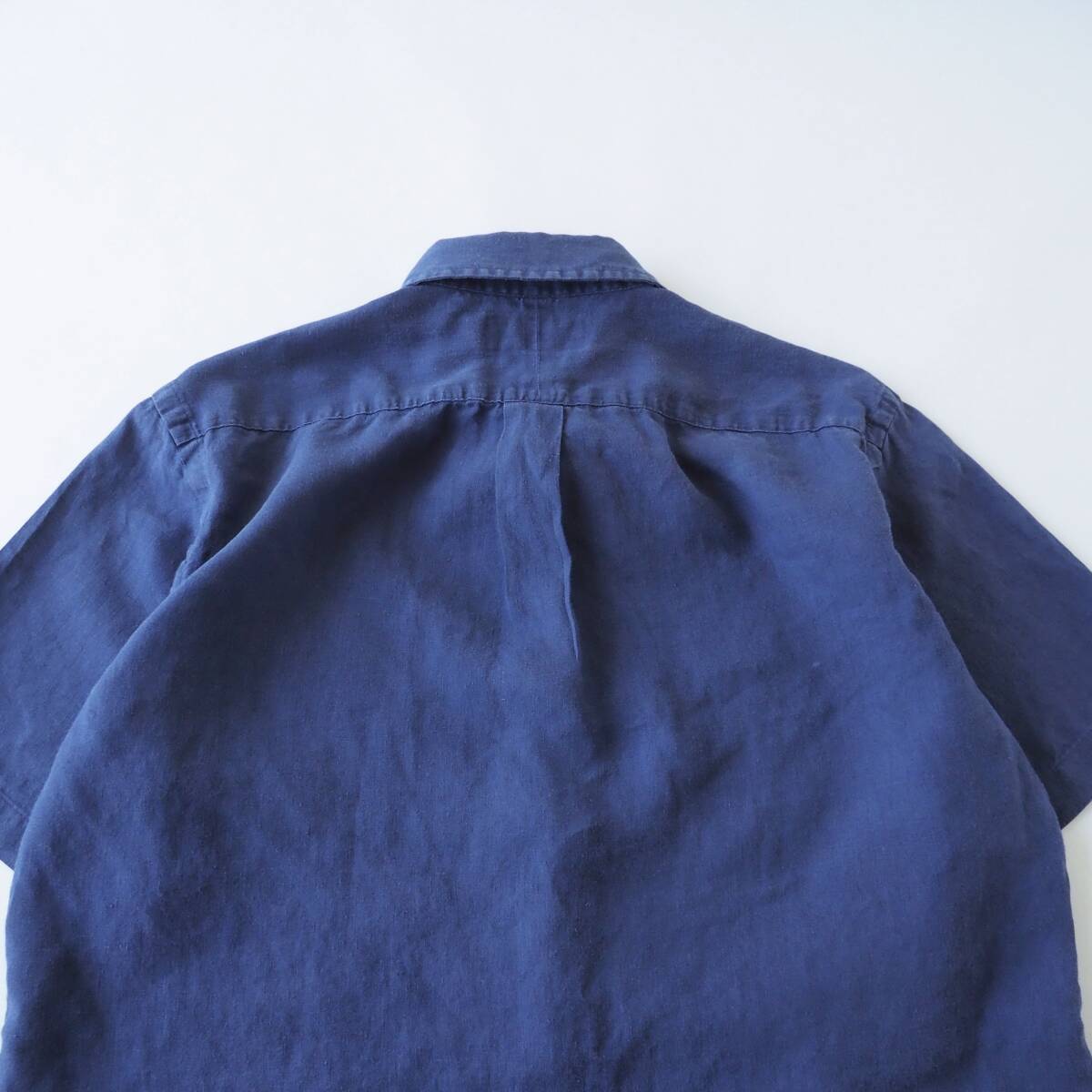 ラルフローレン　Ralph Lauren　麻１００％　BDシャツ　半袖　ネイビー　赤ポニー　美品　メンズ