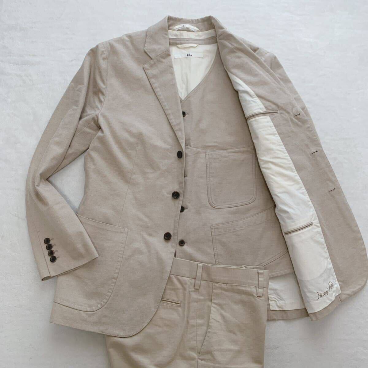  rare 1 jpy 1 start 45R 45RPM three-piece suit setup beige casual gentleman clothes largish size XL corresponding ....