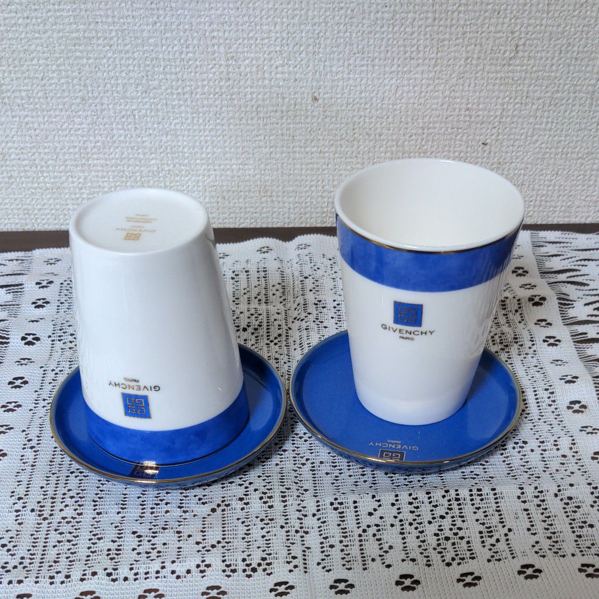 GIVENCHY  監修、ヤマカ陶器販売のロングカップ& ソーサーのペアセット   磁器 ビアカップ    茶器 未使用