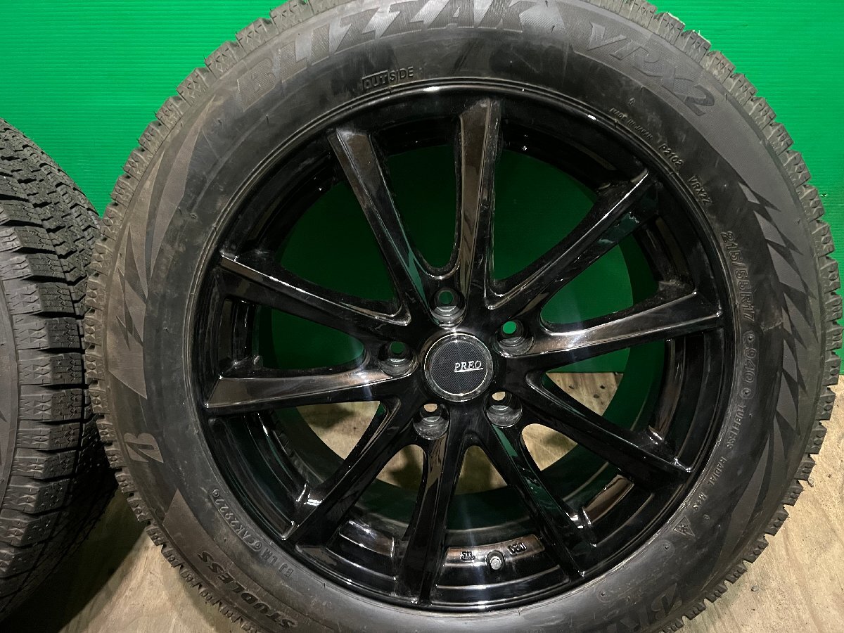 PREO L5 17インチ 7J +45 215/55R17 BRIDGESTONE BLIZZAK VRX2 2022年製 バリ山 イボ付き スタッドレス タイヤホイール 4本セット K_画像3