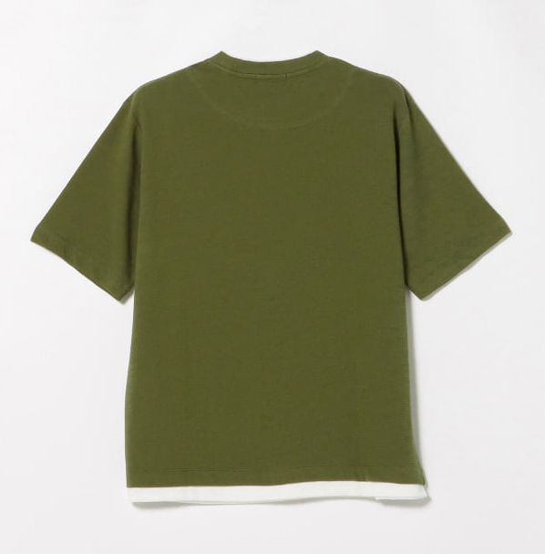 *E53 новый товар Beams BEAMS прохладный Touch "губа" ru поддельный re year футболка [XL] оливковый короткий рукав футболка накладывающийся надеты cut and sewn 