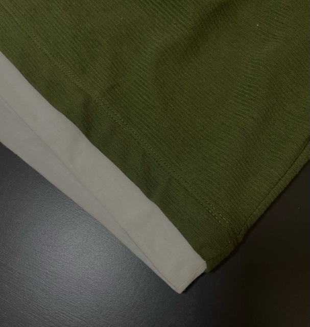 *E53 новый товар Beams BEAMS прохладный Touch "губа" ru поддельный re year футболка [XL] оливковый короткий рукав футболка накладывающийся надеты cut and sewn 