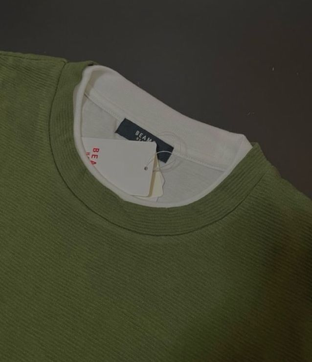 ◆E51 新品 ビームス BEAMS クールタッチ リップル フェイクレイヤー Tシャツ【XL】オリーブ 半袖Tシャツ 重ね着　カットソー_画像5