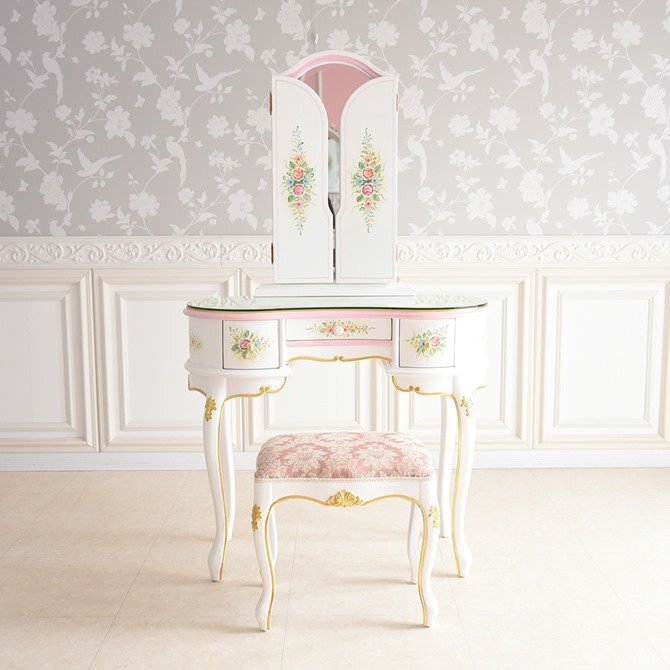 [ outlet ]400,000 jpy ROCOCO Anne towa net new model dresser ( stool attaching )( glass tabletop attaching ) cat legs European hand paint 