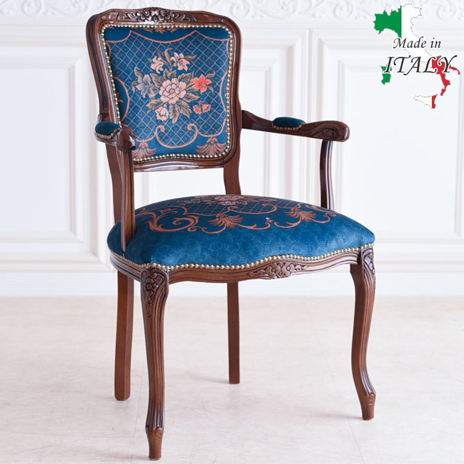 【アウトレット】130,000円 イタリア製 サロン１Pチェア 椅子 アームチェア 輸入家具 アンティーク調 猫脚 ドルチェローズQUEEN ブルー_画像1