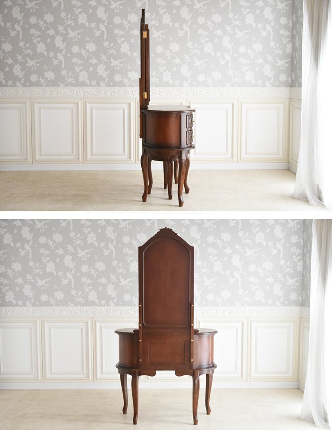 [ outlet ]298,000 jpy dresser s tool set import furniture antique style European three surface mirror dresser dresser Brown BR