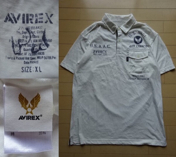 【PX AVIREX】U.S.A.A.C. 半袖 ミリタリーシャツ ホワイト SIZE:XL (アヴィレックス,上野商会,フライト,アメカジ)_画像1