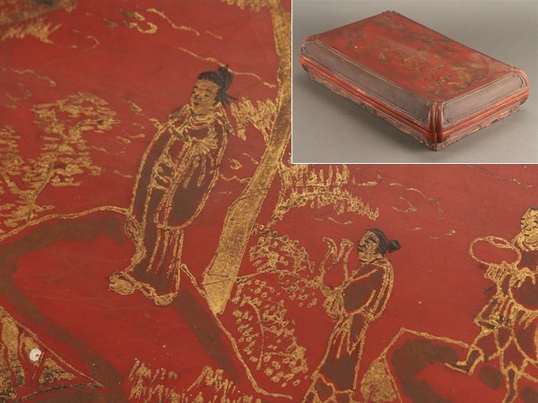 【流】中国美術 唐物 金彩朱塗長方箱 箱付 DH855の画像1