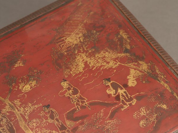 【流】中国美術 唐物 金彩朱塗長方箱 箱付 DH855の画像2