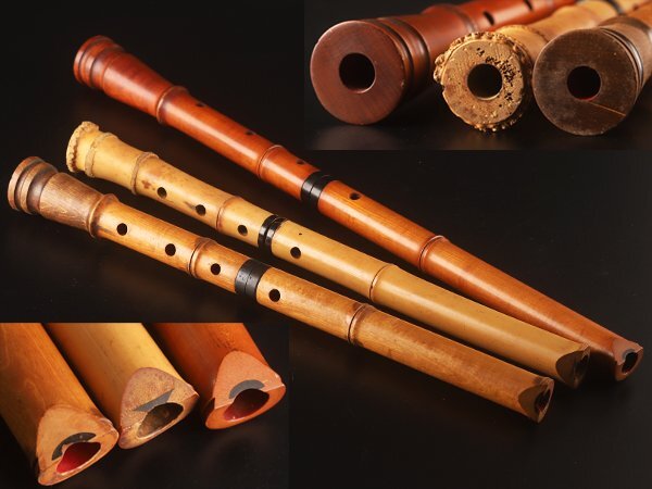 【流】和楽器 木製 竹製 尺八三本 ハードケース付 DH802_画像1