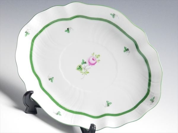 K301 HEREND ヘレンド ウィーンの薔薇 オーバル ディッシュ プレート 大皿 26.5cm_画像1