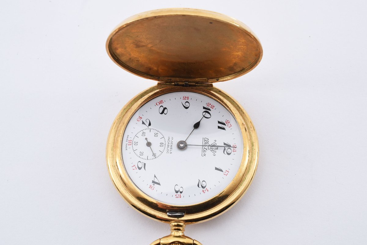 稼働品 ワテックス 天皇陛下歴代最長寿記念御在位六十年記念モデル 二重橋 懐中時計 ゴールド 手巻き メンズ 腕時計 WATEX_画像2
