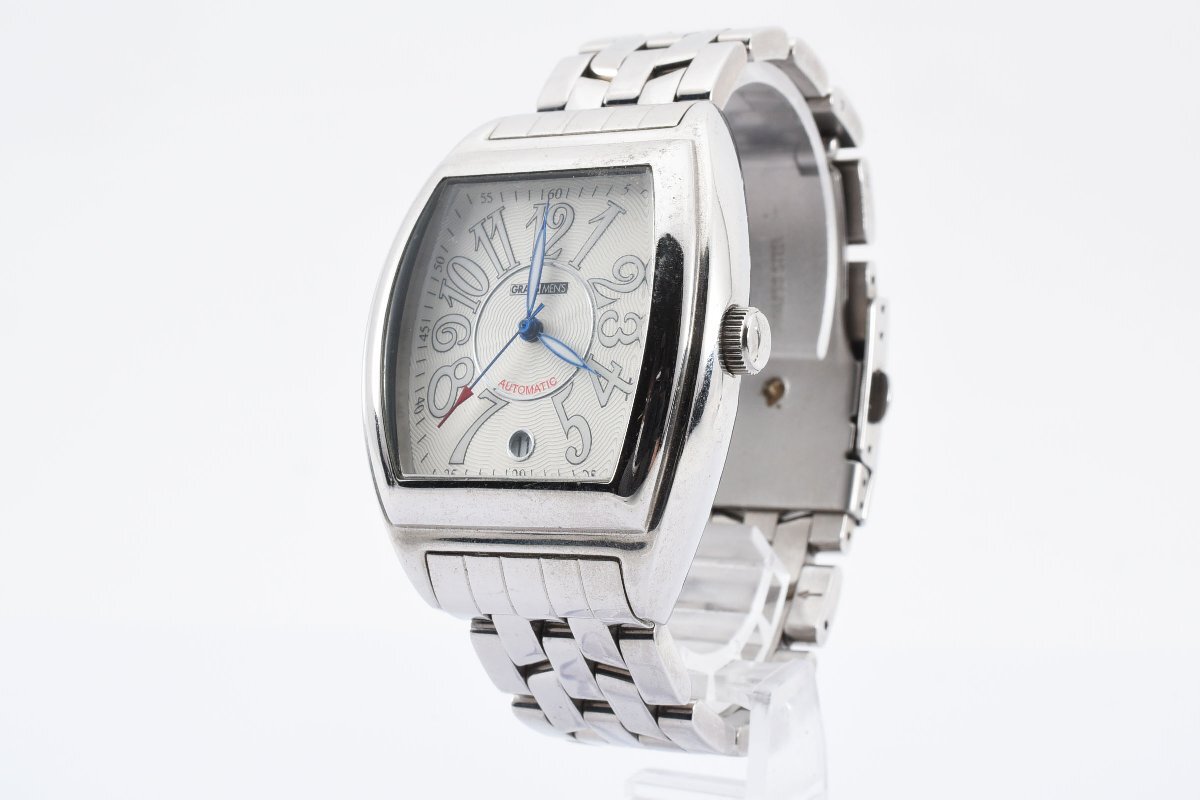 稼働品 グラスメンズ デイト スクエア 裏スケ GM9039 自動巻き メンズ 腕時計 GRASS MENS_画像2