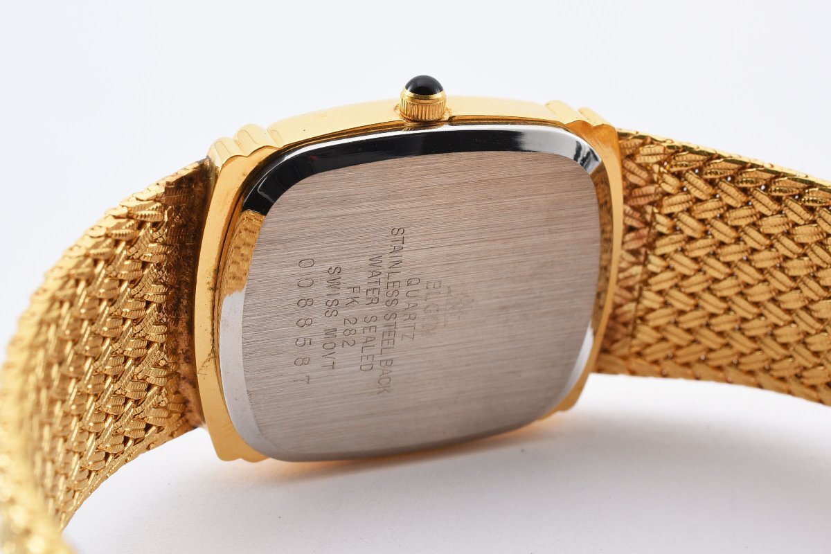 美品 石付き エルジン FK282 スクエア ゴールド クォーツ レディース 腕時計 ELGIN_画像5