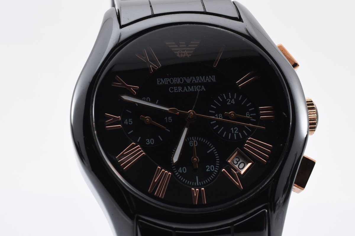 美品 エンポリオアルマーニ ラウンド デイト AR-1410 クォーツ メンズ 腕時計 ARMANI_画像1
