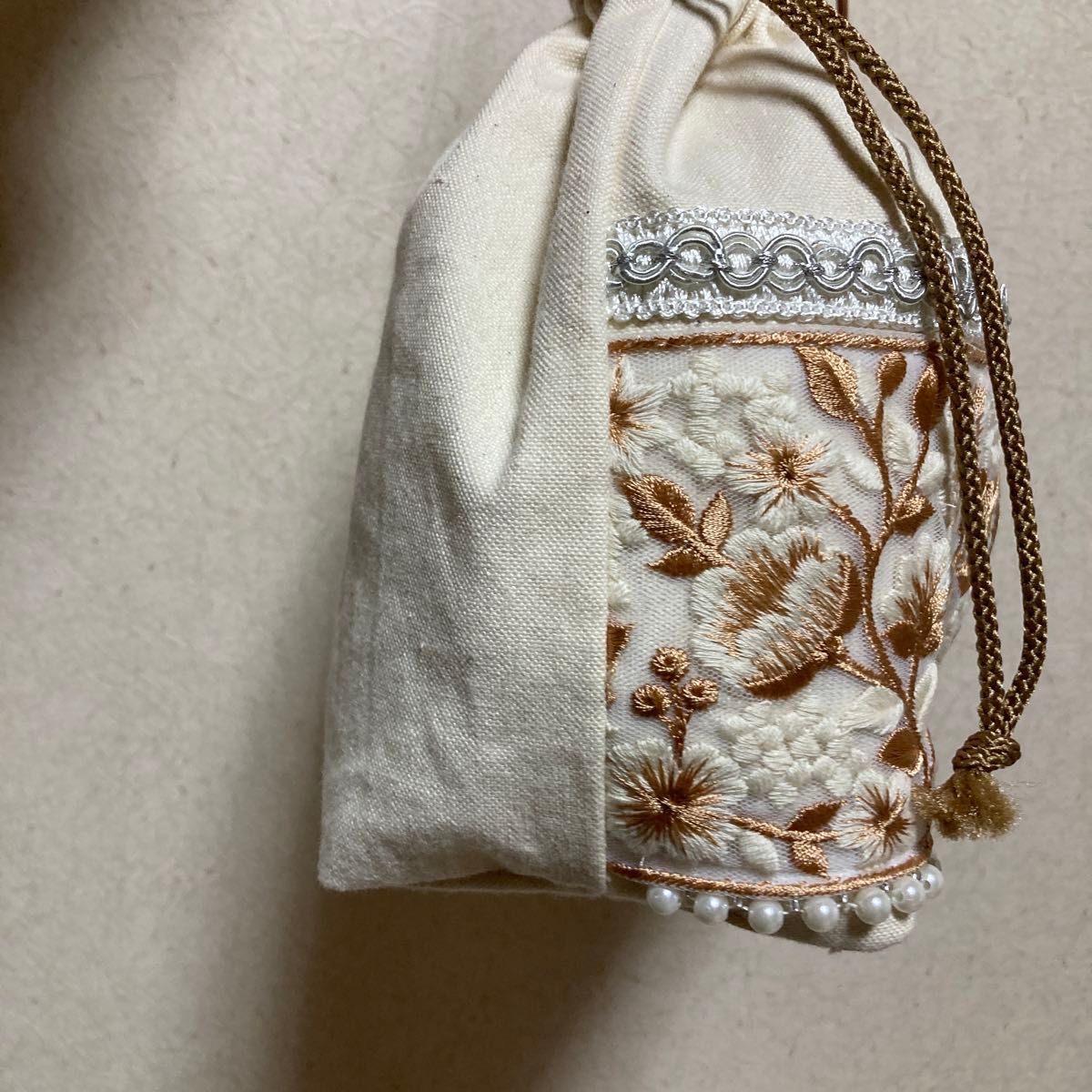 518/インド刺繍リボン3way巾着トートバッグショルダー紐付き