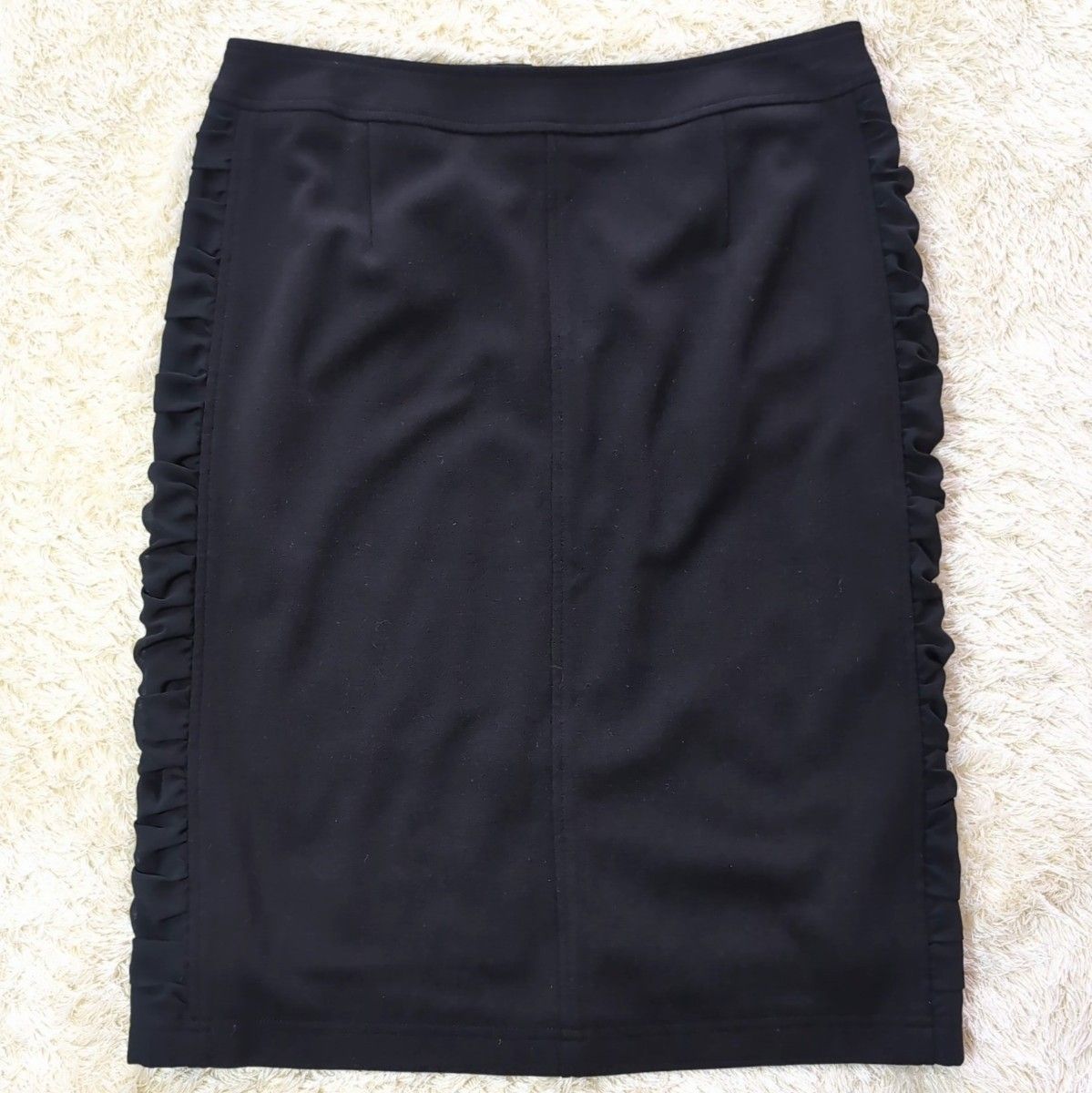 【美品&未使用】 ReFLEcT スカートスーツ上下 42 フリルカラー シフォンライン ブラック リフレクト