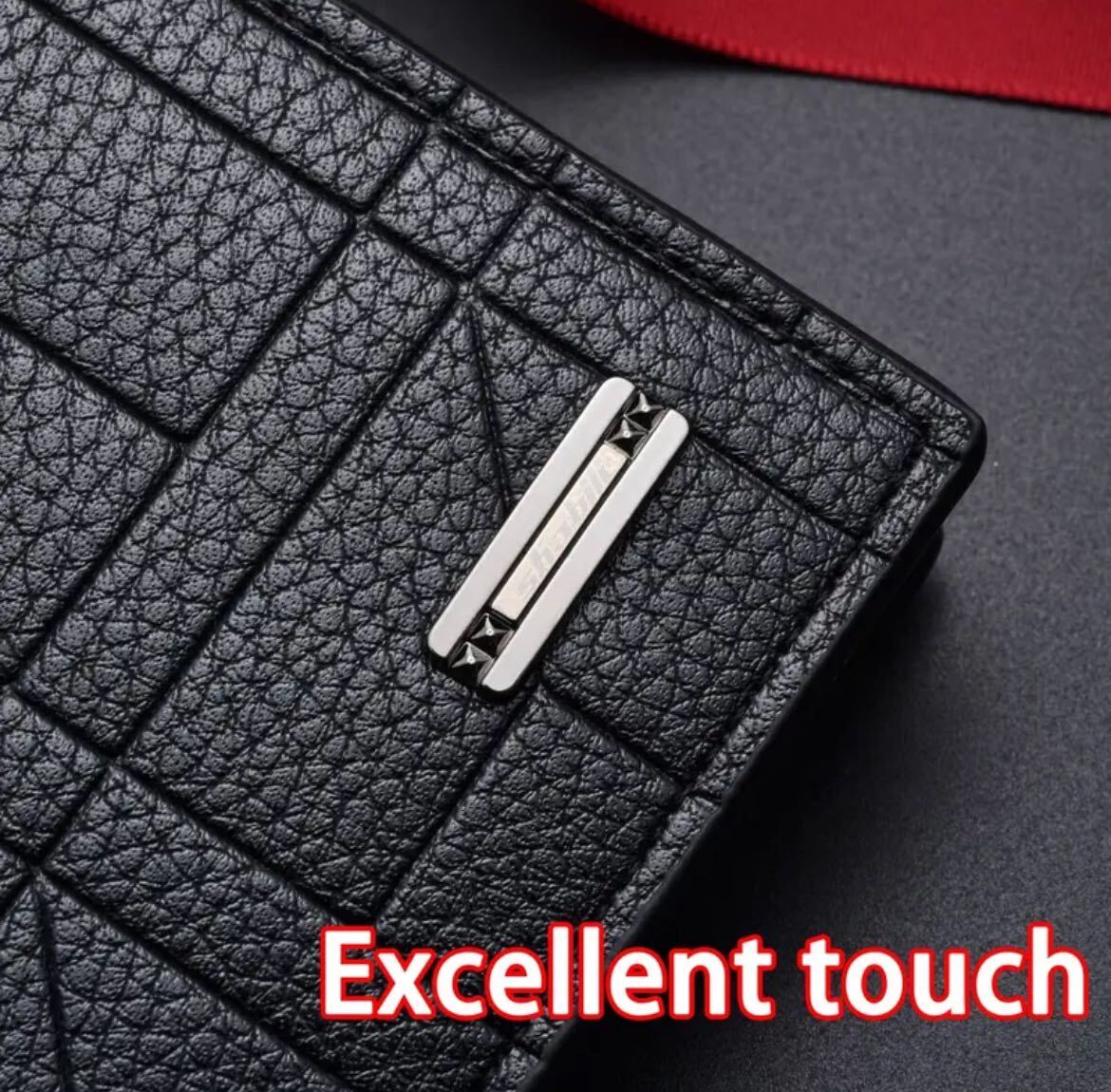 二つ折り財布 薄型PUレザーウォレット ブラック 肌触りの良い質感 スリム
