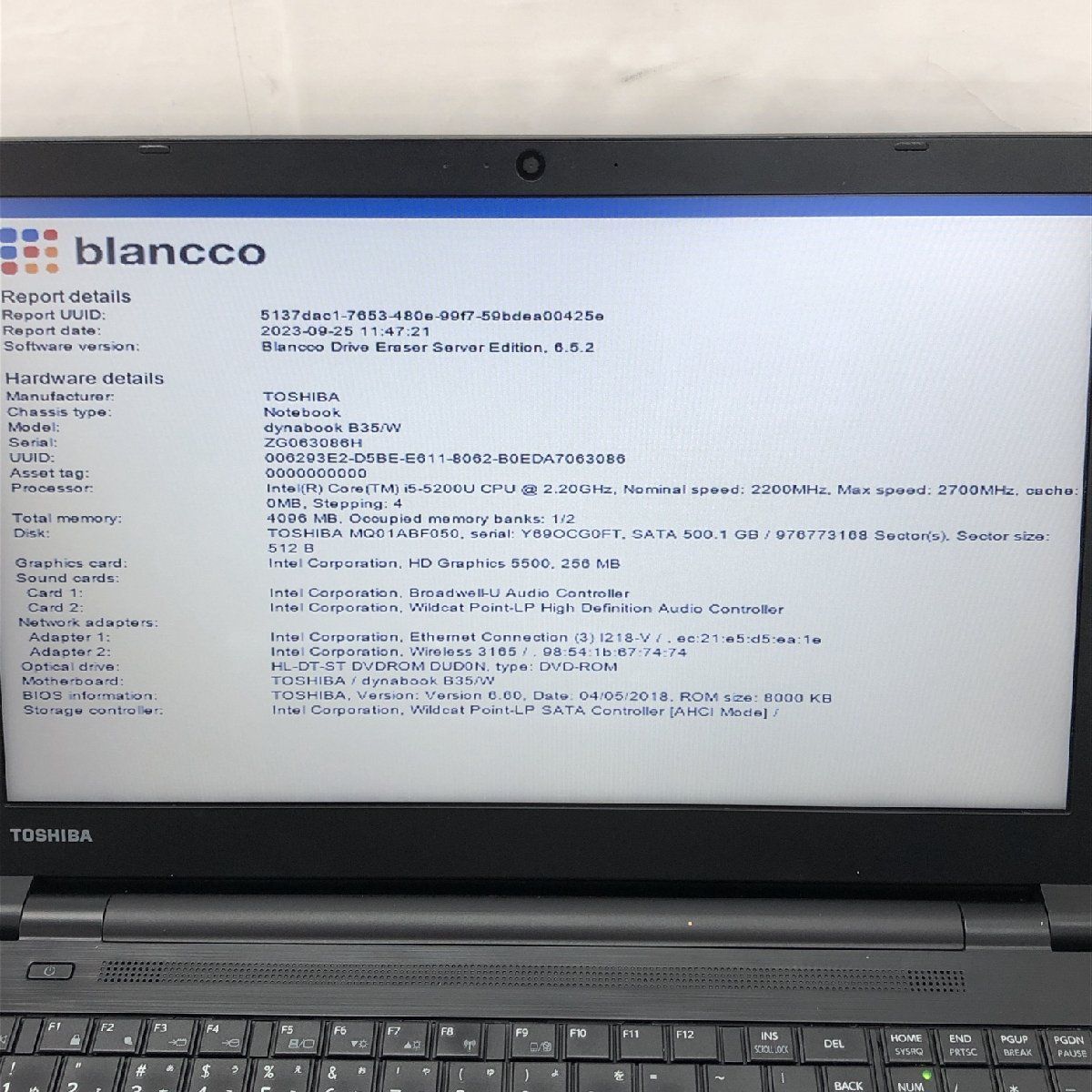 1円 【ジャンク】Blanco消去済 TOSHIBA dynabook B35/W PB35WEAD4FDAD81 Core i5-5200U メモリ4GB HDD 500GB 15.6インチ T009732_画像2