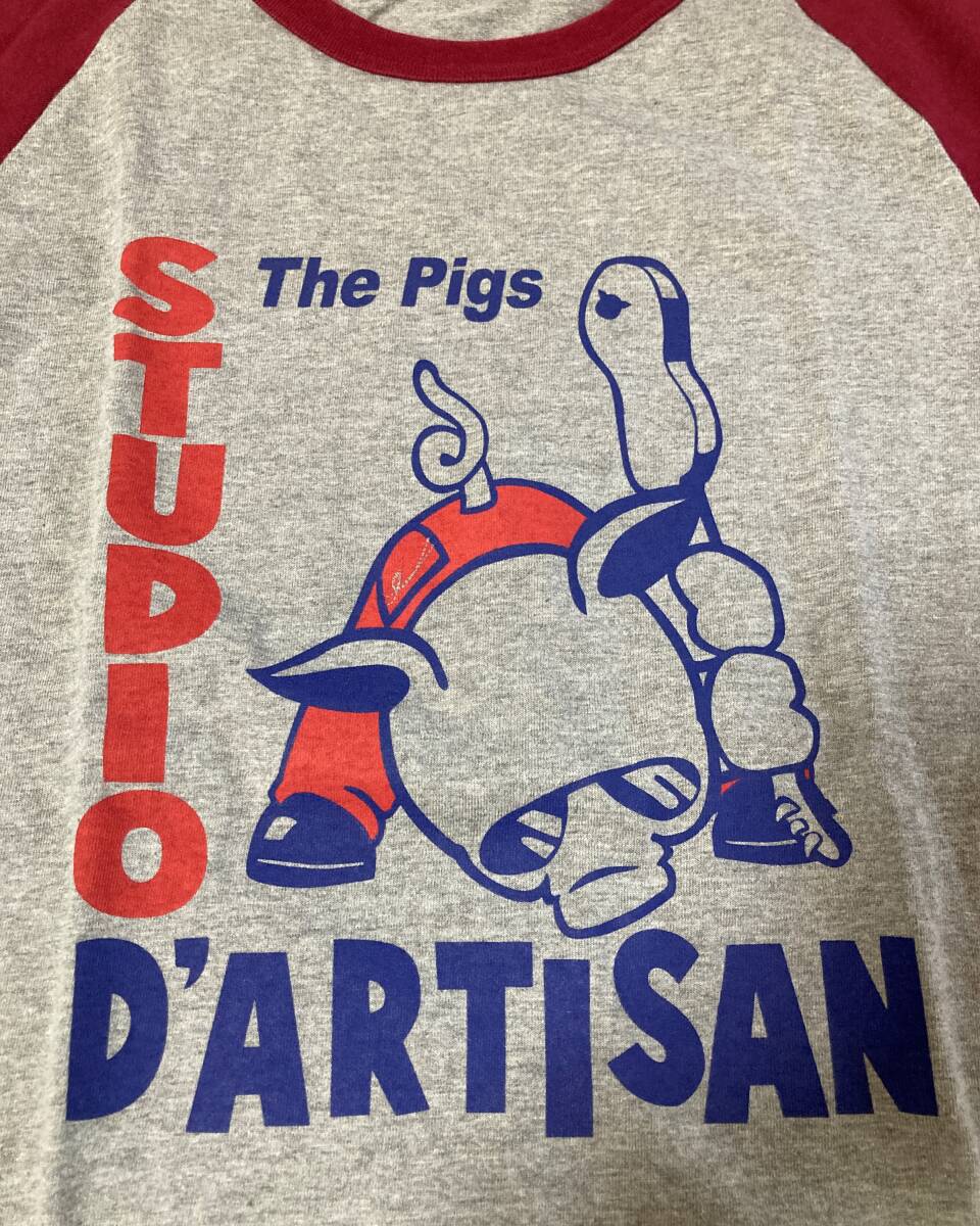 ステュディオ・ダ・ルチザン　ラグラン7分袖Ｔシャツ　Ｍサイズ　グレー／エンジ　STUDIO D'ARTISAN_画像1