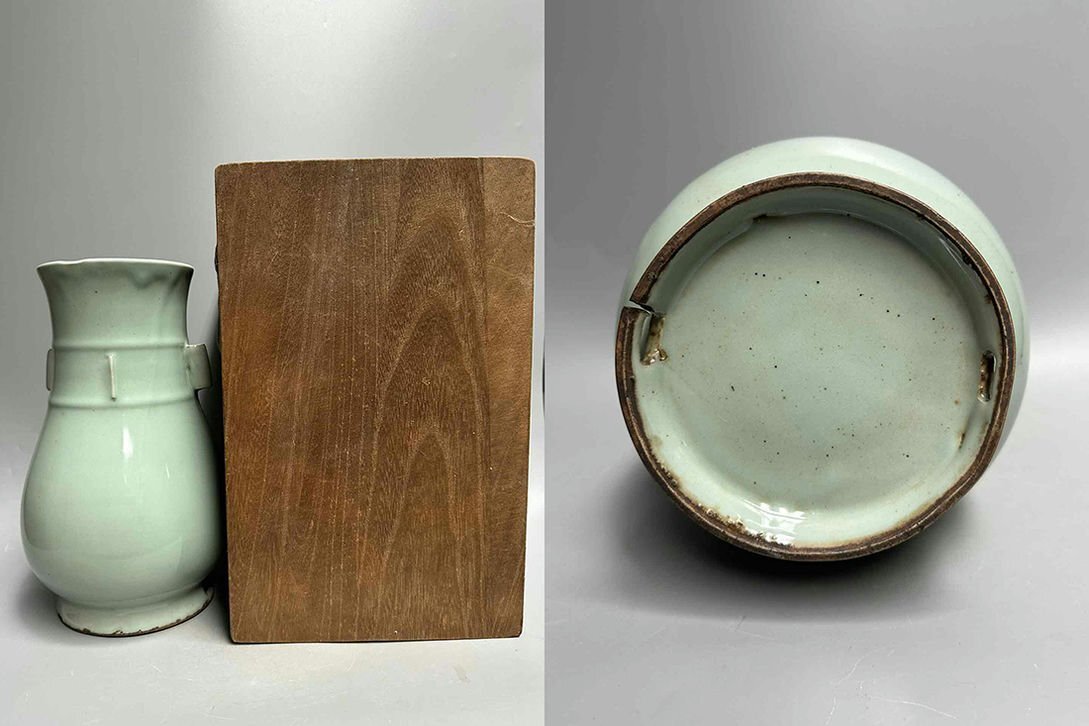 新素材新作 □観心・時代旧蔵□C250南宋 官窯粉青釉銀口花挿・時代物・古 宋