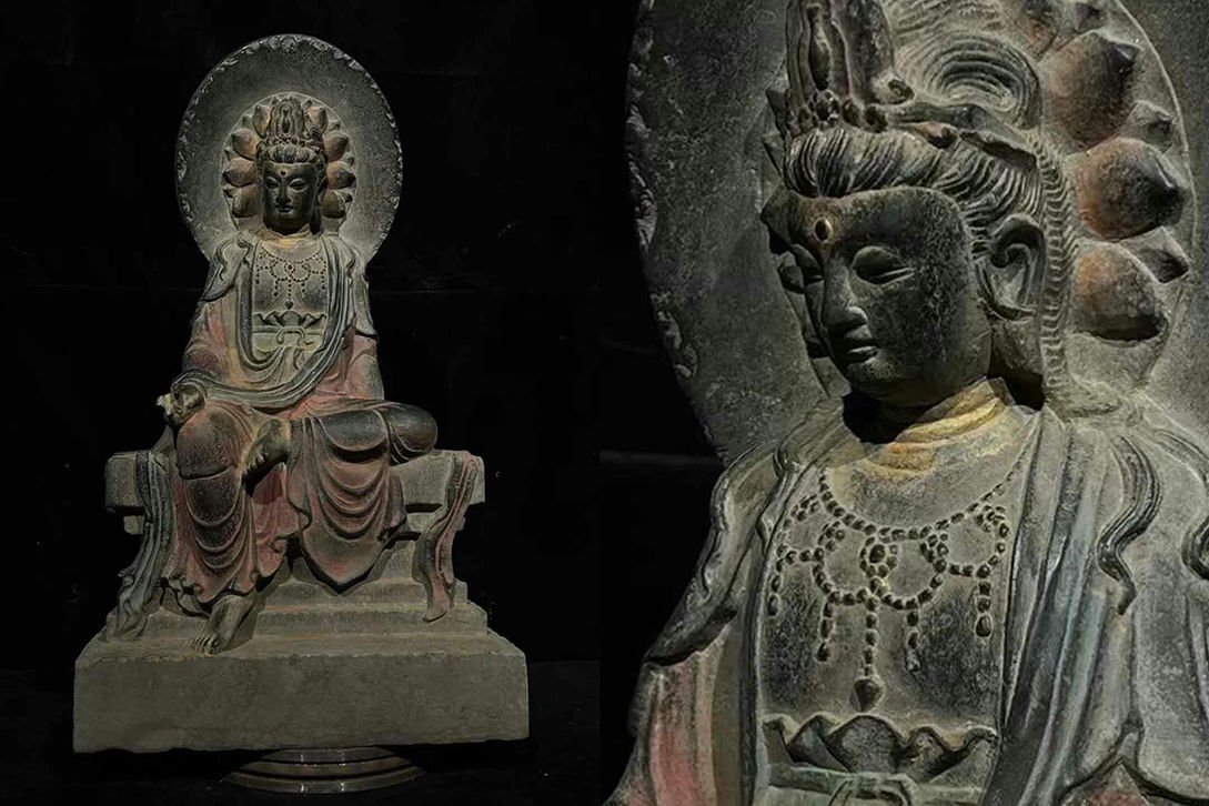 ■観心・時代旧蔵■C6160北魏時代 青石仏像 青石細工彫刻★仏教古美術★仏像★細密細工★廃寺旧蔵★廃寺買出品_画像1