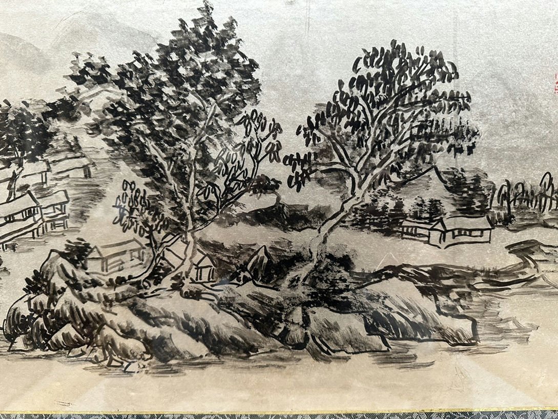 ■観心・時代旧蔵■C5605中国古書画 黄賓虹 山水鏡框 掛板画 肉筆保証 中国美術 手書き 肉筆_画像5