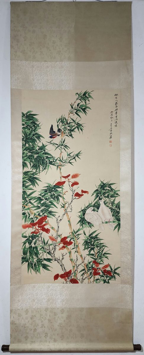 ■観心・時代旧蔵■C5884中国古書画 張大千 花鳥図 掛け軸 書画立軸 水墨中国画巻物 肉筆逸品 肉筆保証品_画像2