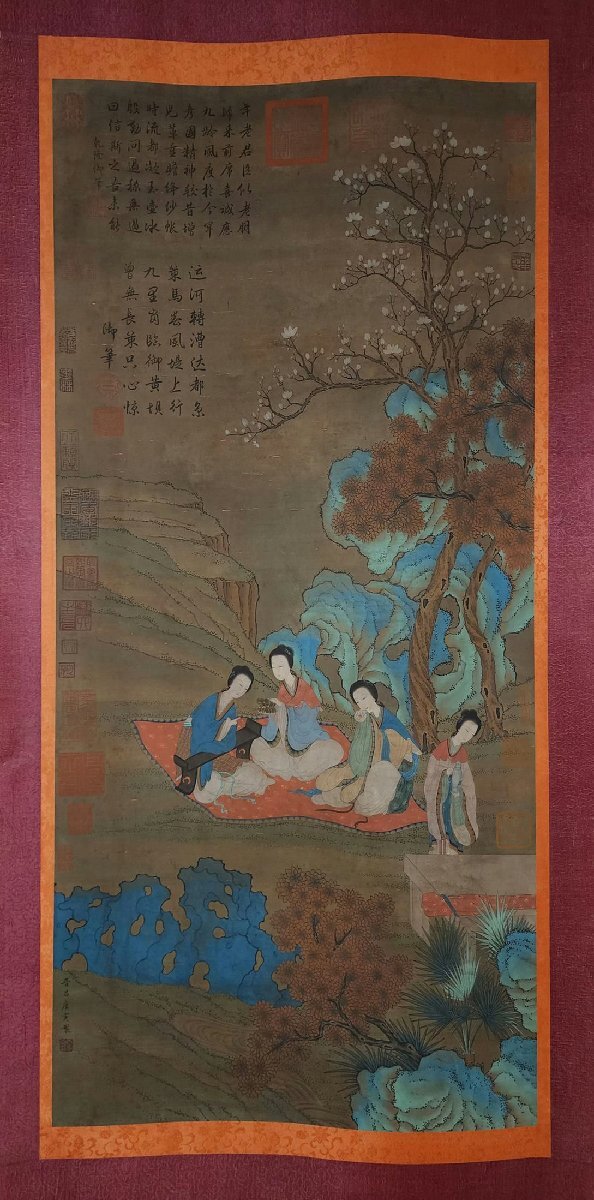 ■観心・時代旧蔵■C5672中国古書画 明 唐寅 人物図 立軸 絹本 掛け軸 書画立軸 水墨中国画巻物 肉筆逸品 肉筆保証品_画像3