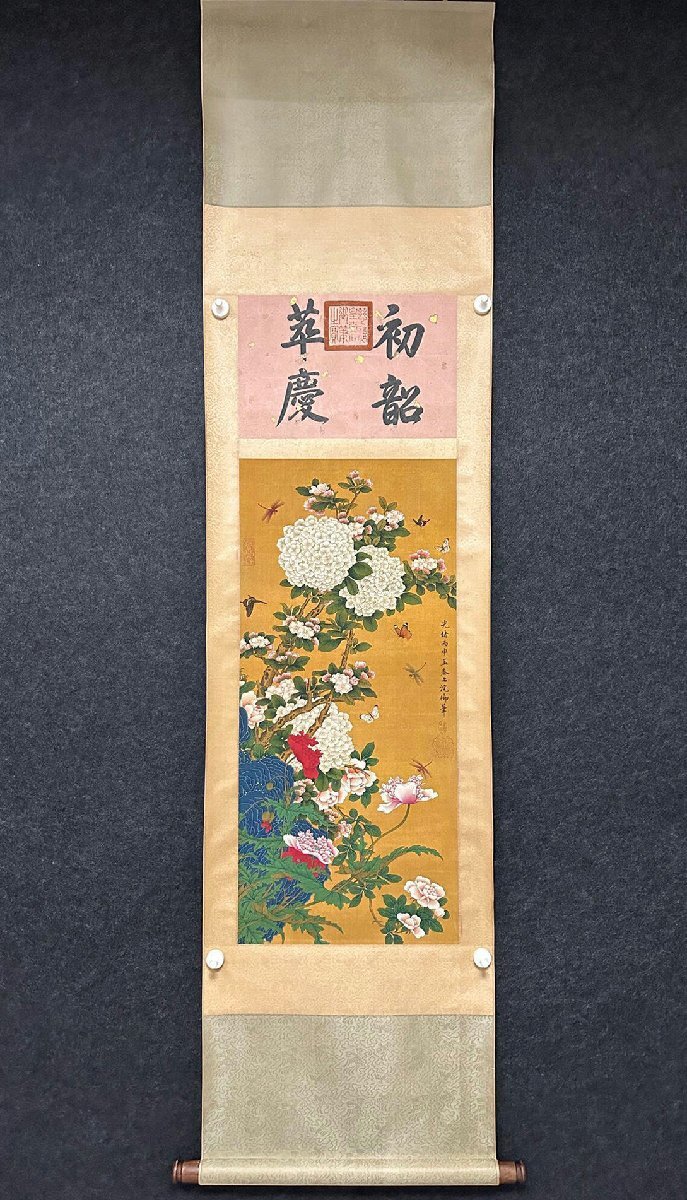 ■観心・時代旧蔵■C5866中国古書画 慈禧 花鳥図 絹本 掛け軸 書画立軸 水墨中国画巻物 肉筆逸品 肉筆保証品_画像2