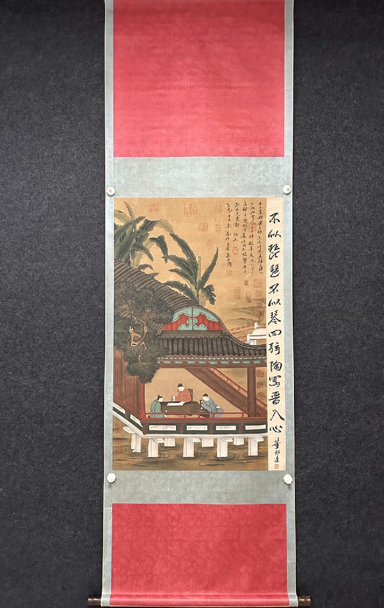 ■観心・時代旧蔵■C5603中国古書画 元代 元代画家趙孟フ 絹本 西園雅聚図 掛け軸 書画立軸 水墨中国画巻物 肉筆逸品 肉筆保証品_画像2