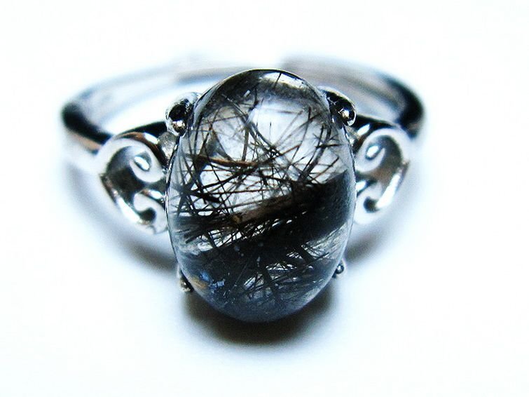 . cheap * natural stone high class goods black rutile quartz ring (14 number )[T343-988]
