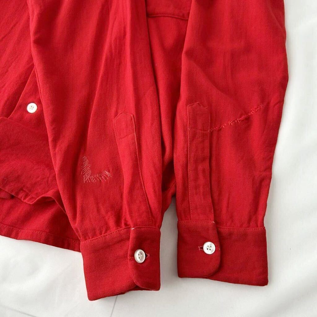 50s Skyline BOX wool shirt スカイライン ボックス ウールシャツ 長袖 赤 無地 ビンテージ （ 50年代 ロカビリー ドリズラー ファラオ 40s_画像7