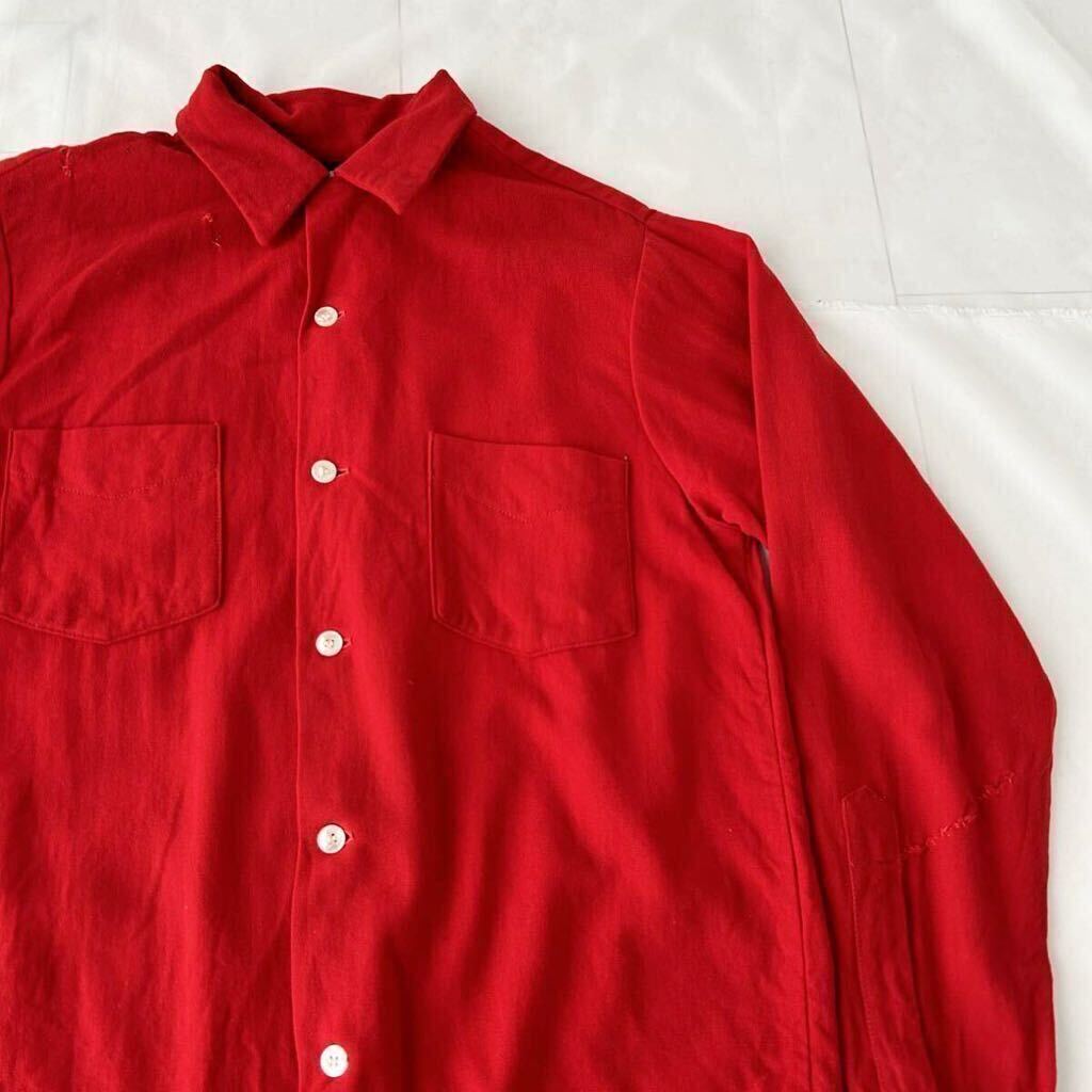 50s Skyline BOX wool shirt スカイライン ボックス ウールシャツ 長袖 赤 無地 ビンテージ （ 50年代 ロカビリー ドリズラー ファラオ 40s_画像2