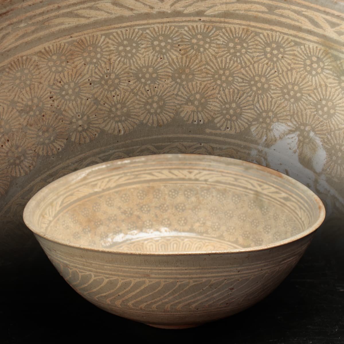 ER968 утро . старый изобразительное искусство Goryeo Mishima календарь рука чашка ширина 19.5cm -слойный 515g* Goryeo Mishima чашка * Goryeo Mishima чай . утро . старый .