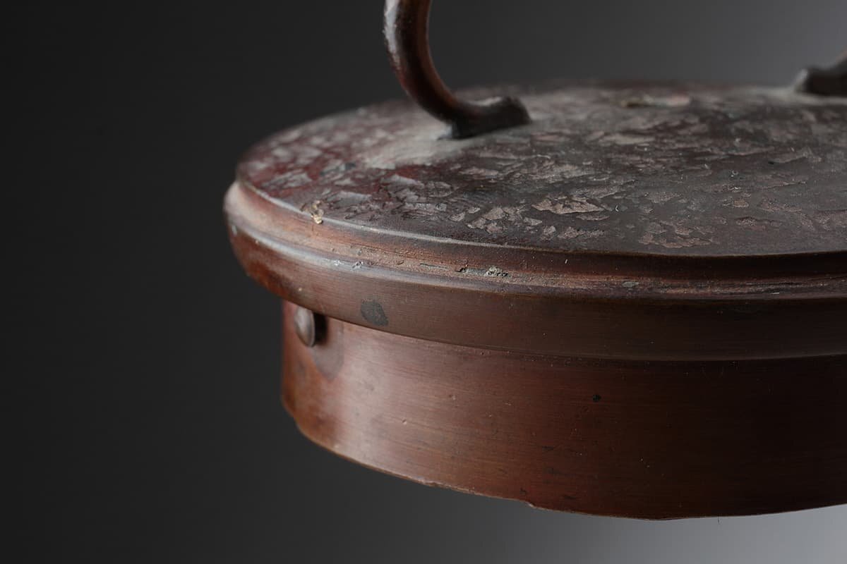 ER961 時代 銅製 砲口 提手 平水滴 幅10cm 重240g・銅水滴・銅硯水滴 書道具の画像8