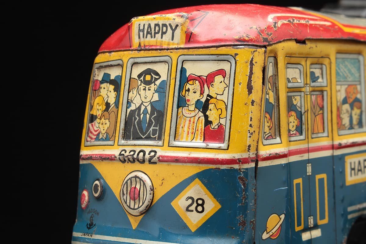 UT760 当時物【HADSON】日本製 ハドソン フリクション式 路面電車「6.302 HAPPY SPEED CAR」幅27.5cm 重275g 古玩具の画像4