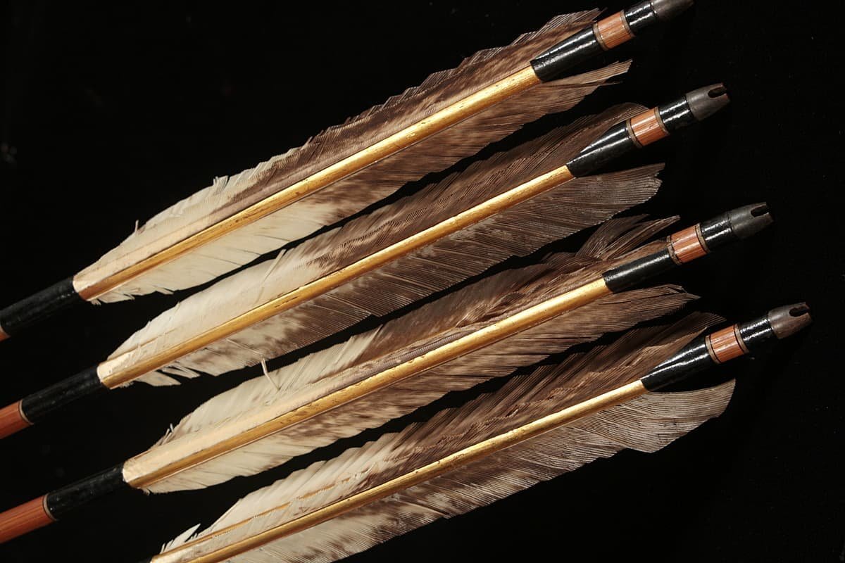 DS620 era old bow . gold paint feather middle . bamboo arrow four . arrow four total length 91cm total -ply 108g( most -ply 28g/ most light 27g)* arrow feather * bamboo arrow feather archery .