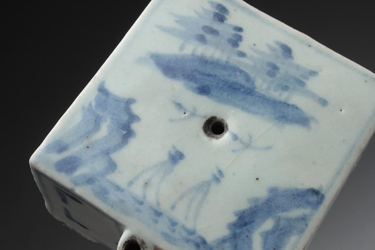 ES373 morning . old fine art Joseon Dynasty white porcelain blue and white ceramics landscape writing four person drop of water width 7.2cm -ply 232g* blue . blue and white ceramics landscape map four person drop of water * blue flower .. paper tool morning . old .