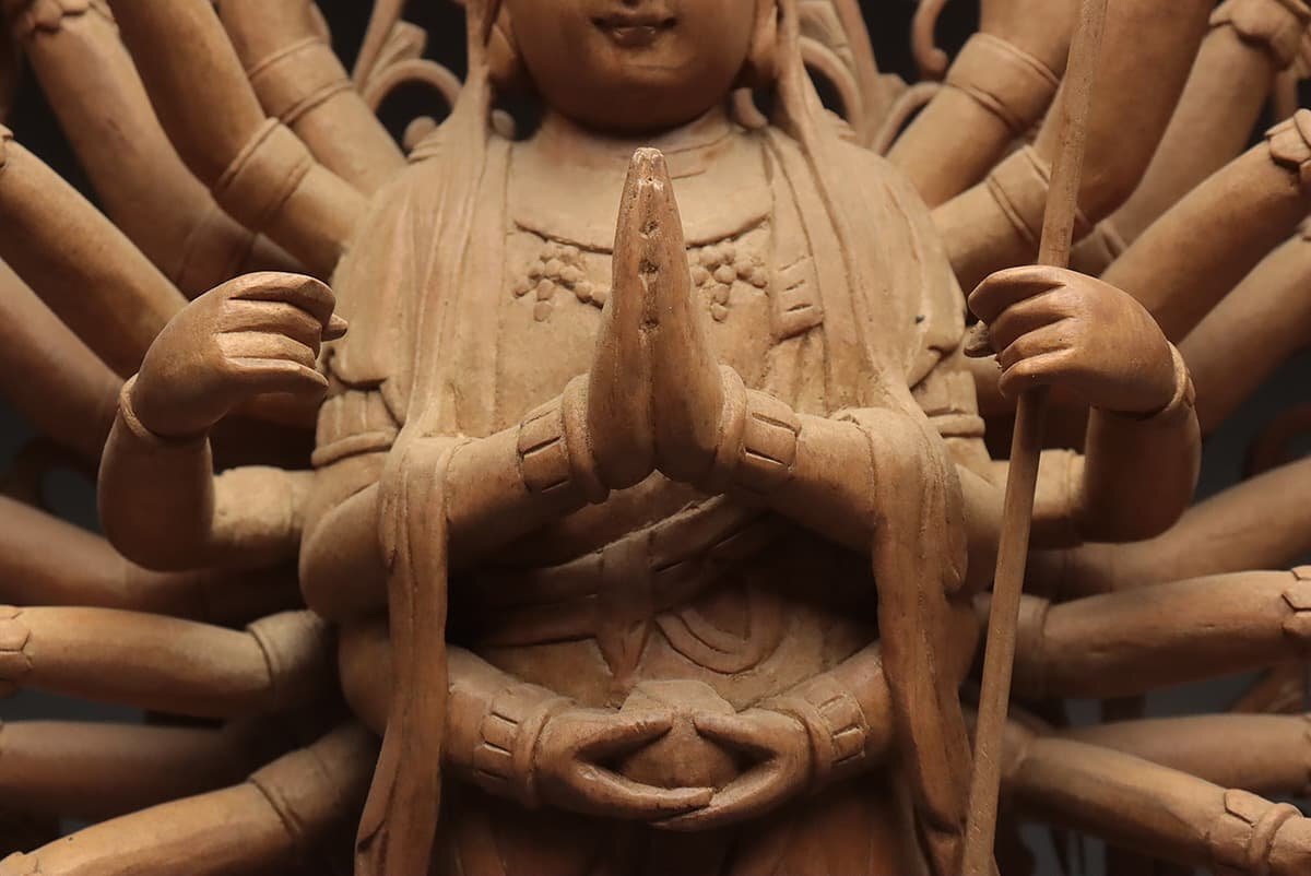 UT800 仏教美術 細密彫刻 大型 木彫「千手観音菩薩像」高88.5cm 重7.2kg・木雕千手千眼觀世音菩薩像・仏像 佛像_商品詳細もご覧ください