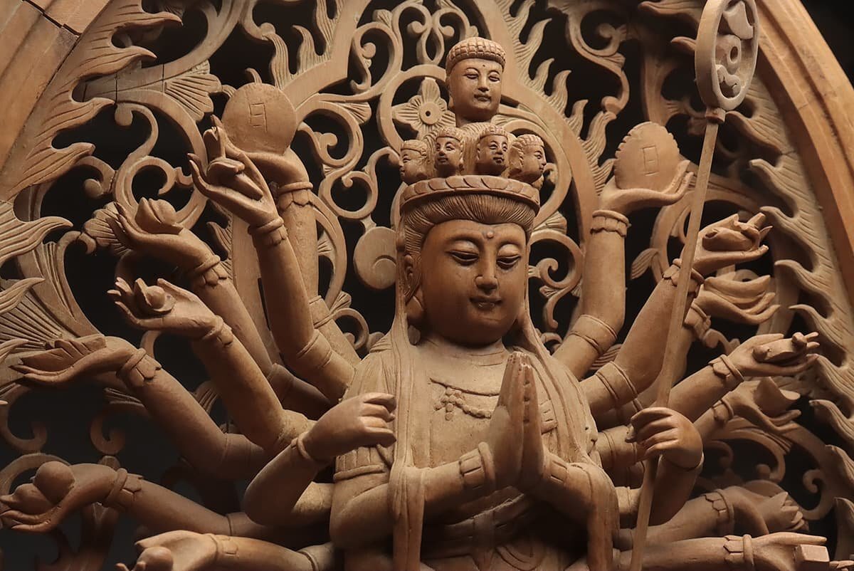 UT800 Buddhism fine art small . sculpture large tree carving [ thousand hand . sound bodhisattva image ] height 88.5cm -ply 7.2kg* tree . thousand hand thousand eye .. sound bodhisattva image * Buddhist image . image 