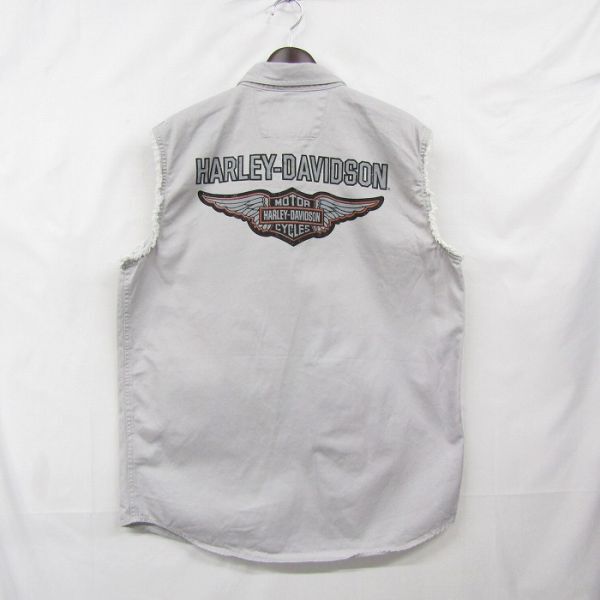  размер L HARLEY DAVIDSON безрукавка BD cut off повреждение обработка серый Harley Davidson б/у одежда Vintage 4M0508