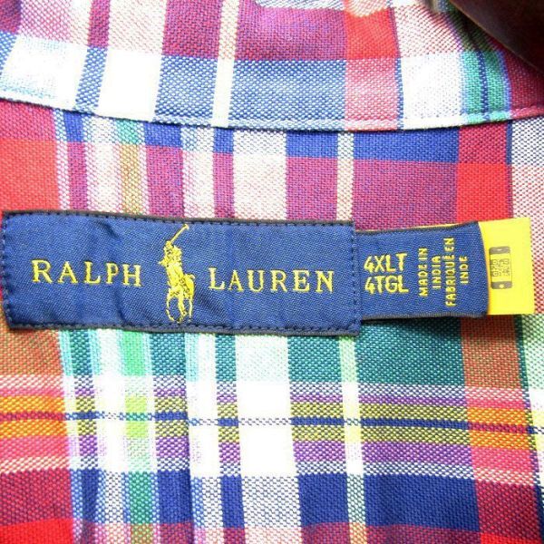 ビックサイズ 4XL RALPH LAUREN BD 長袖 マドラス チェック シャツ ボタンダウン マルチカラー ラルフ ローレン 古着 ビンテージ 4M1909_画像3