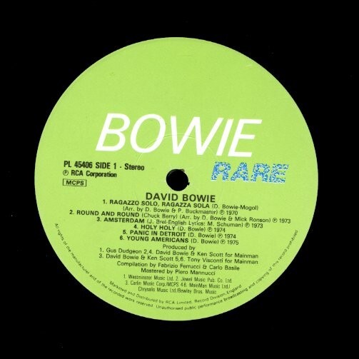 82年 UKプレスLP！David Bowie / Rare【RCA / PL 45406】デヴィッド・ボウイ 映画 「ジョジョ・ラヴィット」挿入歌 ドイツ語版 ヒーローズ