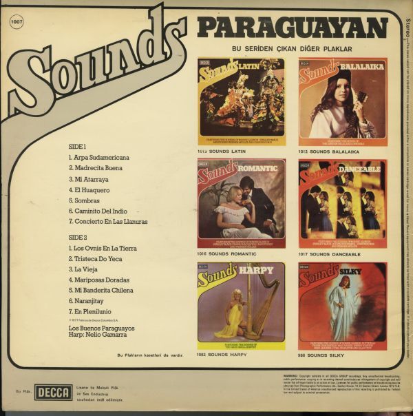 トルコ盤LP！Los Buenos Paraguayos / Sounds Paraguayan 1978年 Decca MOR-R 14 ワールド・ミュージック カントリー Nelio Gamarra_画像3