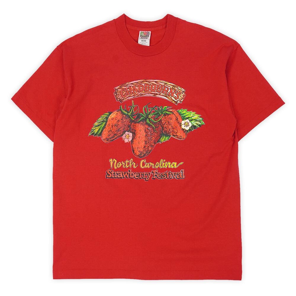 North Carolina Straberry Festival 90s プリントTシャツ イチゴ フルーツオブザルーム USA製 古着 (-1859) レッド / 赤 XL_画像1