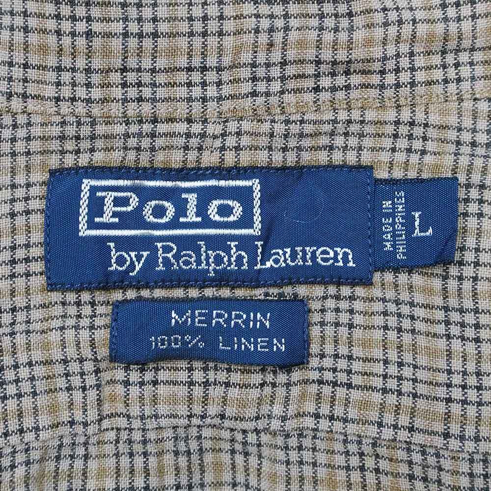 ポロラルフローレン POLO RALPH LAUREN 90s リネンシャツ MERRIN ビンテージ 古着 (-1881) ブラウン系 チェック柄 L_画像2