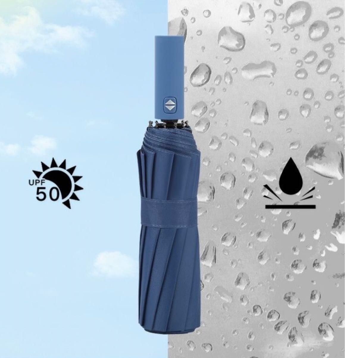 日傘 折り畳み傘 ブルー 水色 晴雨兼用 遮光 日焼け対策 UVカット ワンタッチ 自動開閉 折りたたみ傘 ワンタッチ自動開閉式